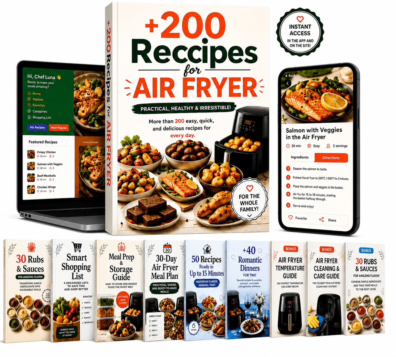 200+ Recipes for Air Fryer - Showcase of all books and devices